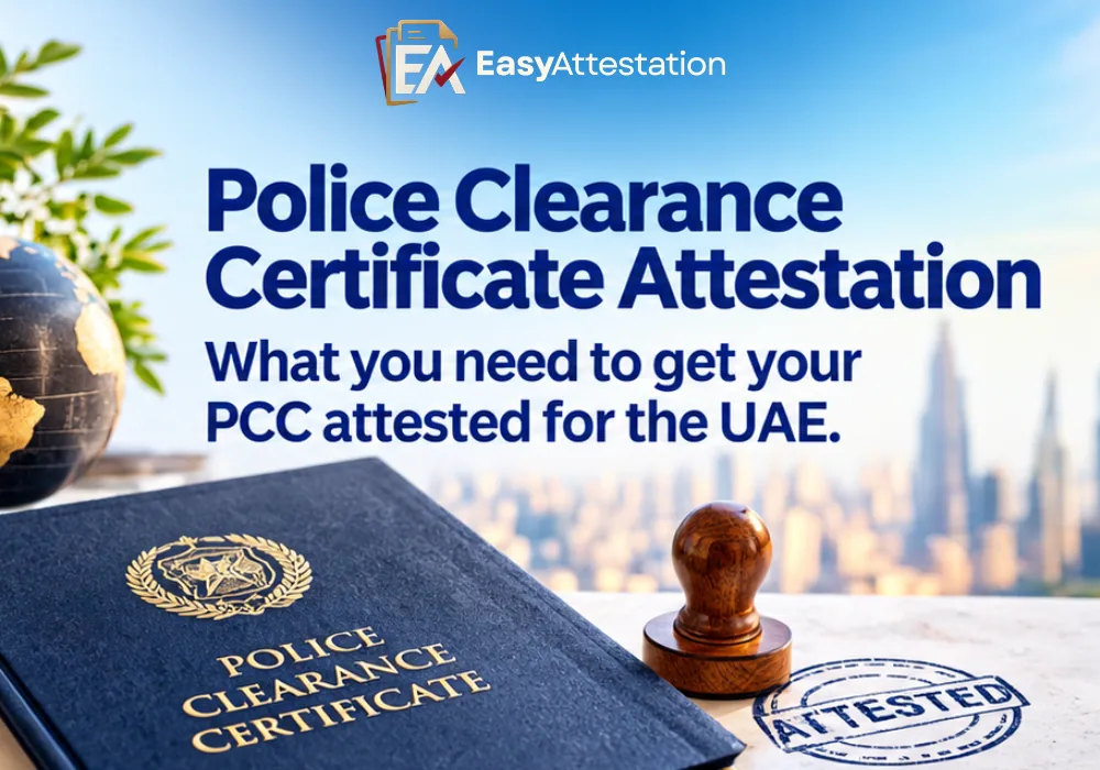 Police clearance certificate attestation for the UAE: a police clearance certificate folder stamped attested